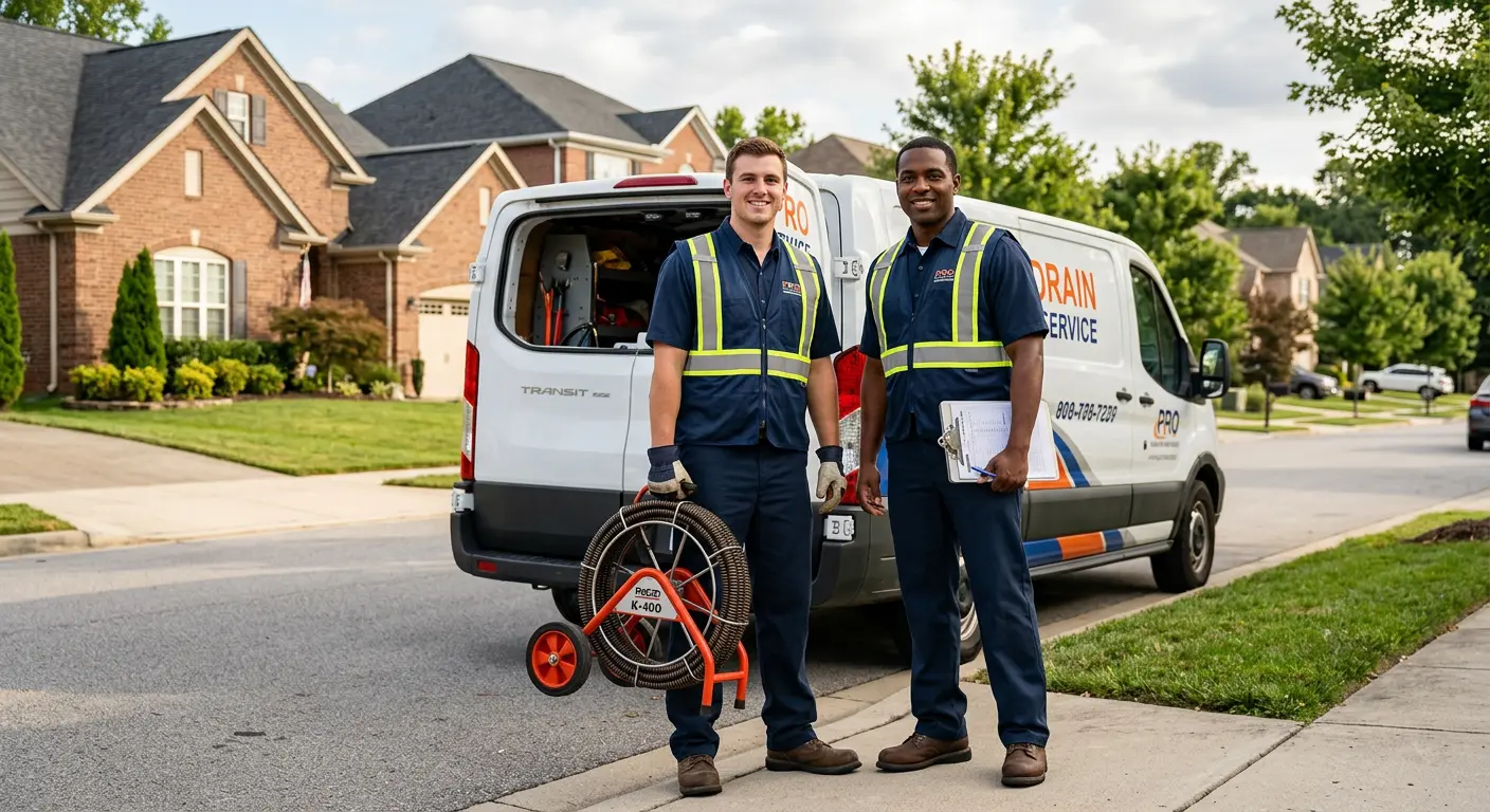 Sewer and drain service team with equipment ready for work in Othello